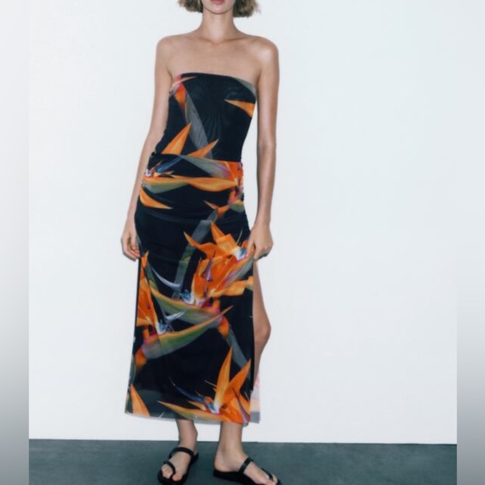 Zara sheer vibrant colorful draped lined skirt & bodysuit co-ord set